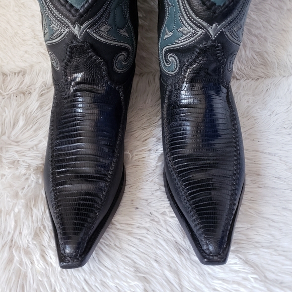 SALE🔥 Black Butterfly Snip Toe Lizard Western Boots Mexican Botas - Picture 10 of 16